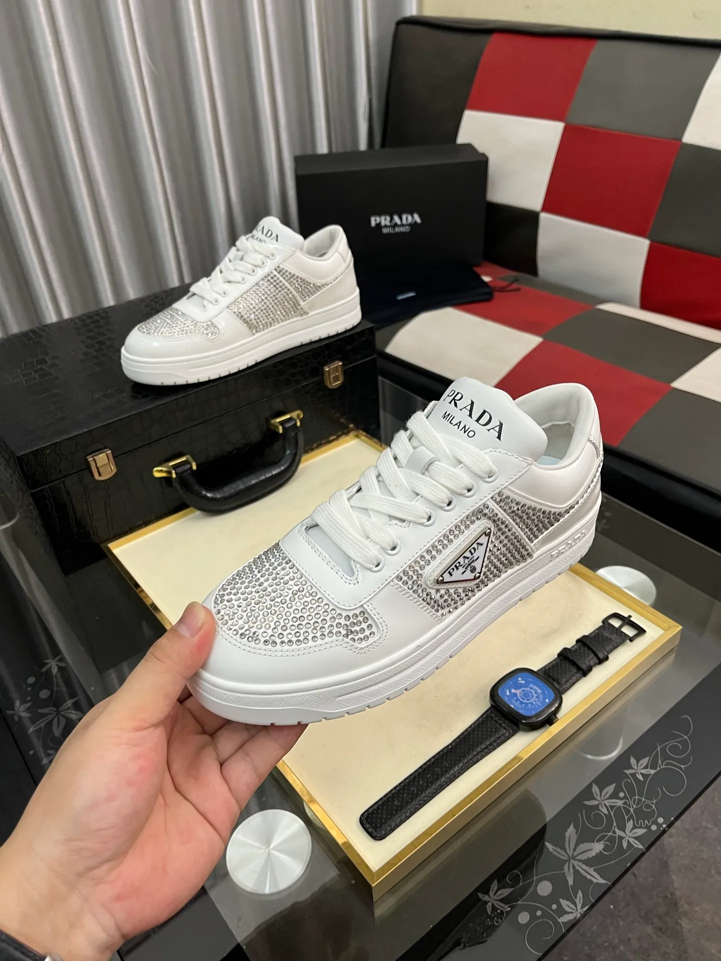 Men's shoes 💰680⌚️⌚️【PRADA】Prada - high-end quality original order 🔍🔍🔍casual sports shoes - Upper: 🔝 Nappa calfskin, perforated calfskin, shoe body sewn brand metal fasteners, tongue screen-printed high frequency brand logo - Lining: water-dyed cowhide - Outsole: ultra-light TPU foam rubber; two-color molded outsole -Ultra-high quality control and fine workmanship: outstanding (high-end, extravagance, class) -Size: 38-44 (45, can be customized)